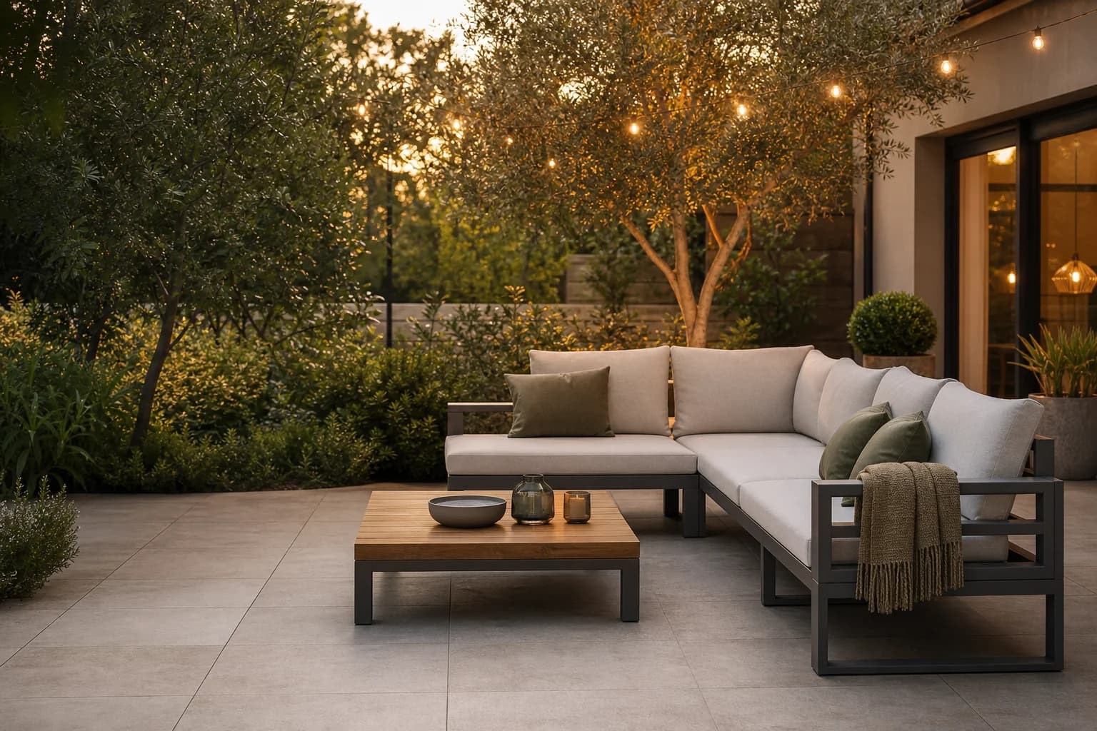 Outdoor lounge set on a garden patio