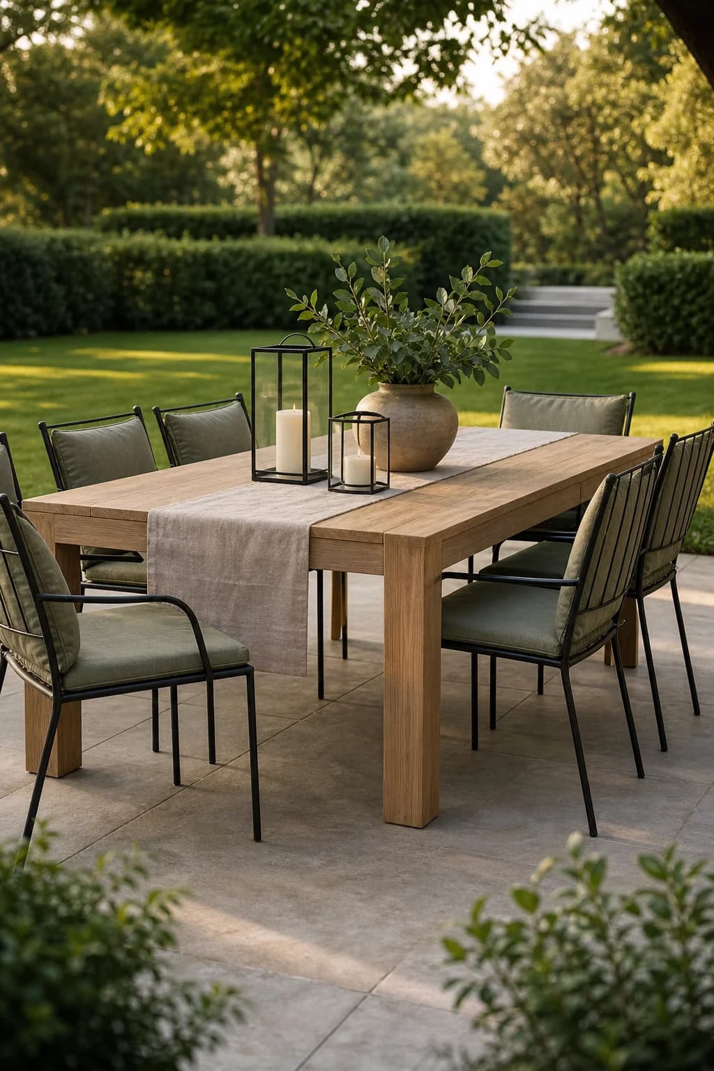 Outdoor dining set on a garden terrace